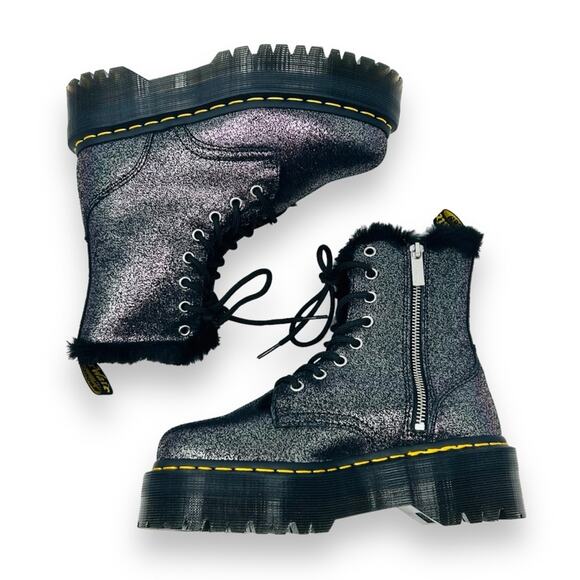 NWOT Dr. Martens Jadon Black Silver Distressed Metallic Fur Lined Moto Boots 6 - Picture 8 of 11